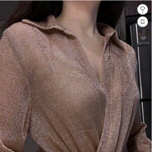 Zara Rose Gold Metallic Thread Pleated Blouse Size XS NEW WITH TAG!